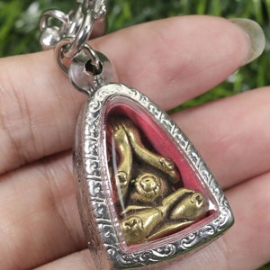 Thai Buddha, LP mun, See No Evil Buddha Thai Amulet, Amulet talisman, Powerful, Brass tiger amulet, Phra pid ta, Thai pendant, Necklace,Gift