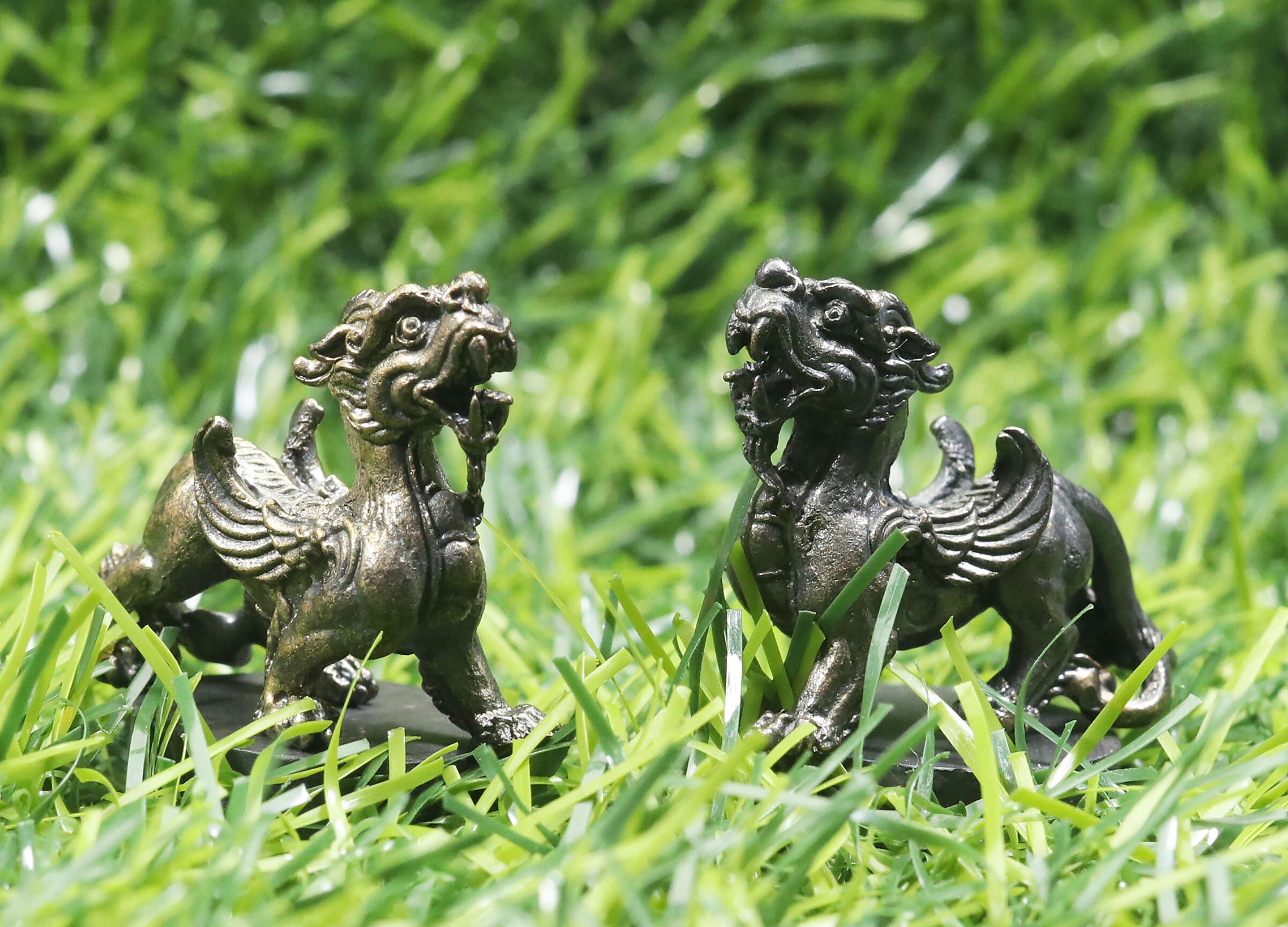 2 Pcs Pixiu Statue Brass Pixiu Mini Pixiu Thai Amulet Etsy