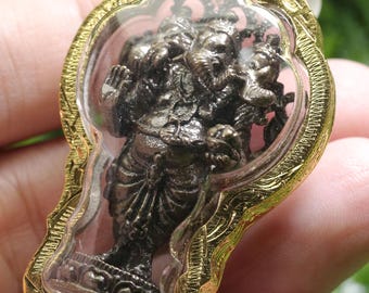 Brass Ganesha Pendant: Thai Amulet, Hindu Elephant God