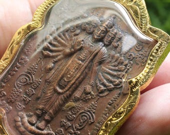 Lord Vishnu Brass Pendant: Hindu God Thai Amulet Necklace