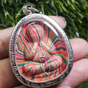 Thai Buddha Amulet: LP Pae Phra Pidta Pendant, Rainbow Takrut