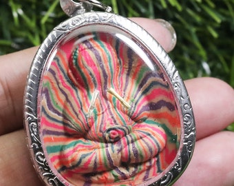Thai Buddha Amulet: LP Pae Phra Pidta Pendant, Rainbow Takrut