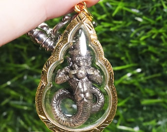 Thai Pendant, Thai amulet,  talisman, Lucky amulet pendant, Thai Buddha, Monk, Thai monk, Necklace, Brass, Rahu amulet, Gift
