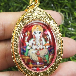 Ganesha Pendant: Gold Plated Brass Hindu Amulet