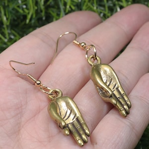 Earring, Thai brass, Amulet, Brass Hand Earring Charms, Brass Charm, Luckyhand earrings, Thai talisman, Old, Gift