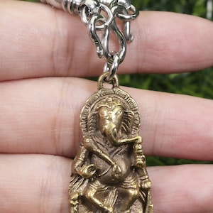 Brass Ganesha Pendant Necklace: Hindu God Amulet