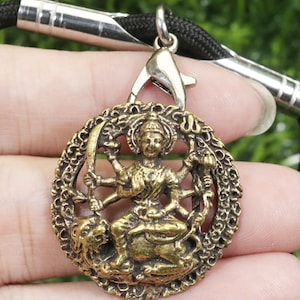 Brass Maa Durga Pendant Necklace: Hindu Goddess Jewelry