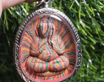 Thai Phra Pidta Amulet: LP Pae Buddha Pendant, Rainbow Takrut