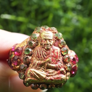 Thai Buddha Amulet Ring: LP Toh Brass Talisman (9 1/4 US)