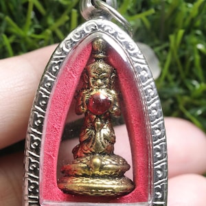Brass Rahu Amulet: Thai Buddha Monk Pendant Necklace