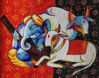 GANESHA PAINTING, Hindu God Painting, Indian Art, Ganesha Art, Contemporary Art, Modern Indian Art, Home Decor, Modern Ganesha painting
