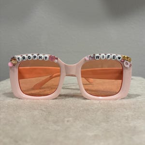 Funny beaded sunglasses, Trophy Wife gift, bedazzled concert glasses, birthday sunglasses, bridesmaid gift, feminist clothing, retro glasses