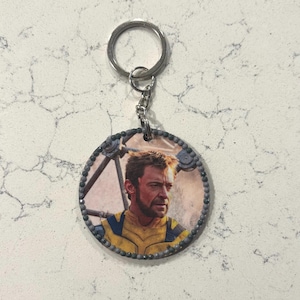 Wolverine and Deadpool keychain, Handmade Beaded Keychain, acrylic photo keychain, motel keychain, Hugh Jackman, song, crystal keychain