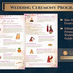 Mall för gujaratiskt bröllopsprogram: Guide till hinduisk ceremoni (digital nedladdning)
