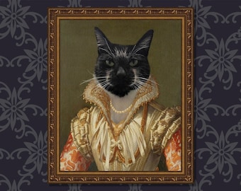 Custom Royal Cat Portrait, Victorian Cat Portrait, Personalized Cat Gift, Vintage Cat Portrait, Renaissance Cat Art, Unique Gift, Wall art