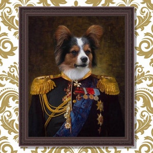 Custom Military Pet Portrait, Custom Royal Pet Portrait, Regal Pet Portrait, Dog Portrait on Canvas, Dog Cat Passed Away, Birthday Gift