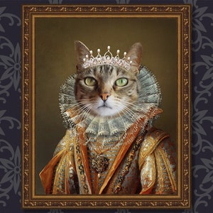 Custom Renaissance Queen Pet Portrait, Royal Dog Portrait, Pet Portrait from Photo, Christmas Day Gift, Wall Pet Portrait, King Queen Pet