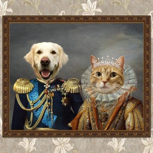 Custom Pet Portrait, Royal Pet Portrait Mothers day gift,  Custom Pet Portrait,2 King Queen Pet, Regal Pet Portrait,Dog Passed Away