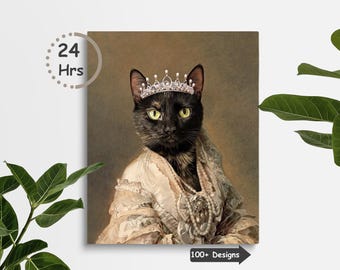 Custom Pet Portrait,Custom Renaissance Cat Portrait,Regal Pet Portrait,Royal Pet Portrait, Queen cat, Dog memorial,Birthday Gift Ideas