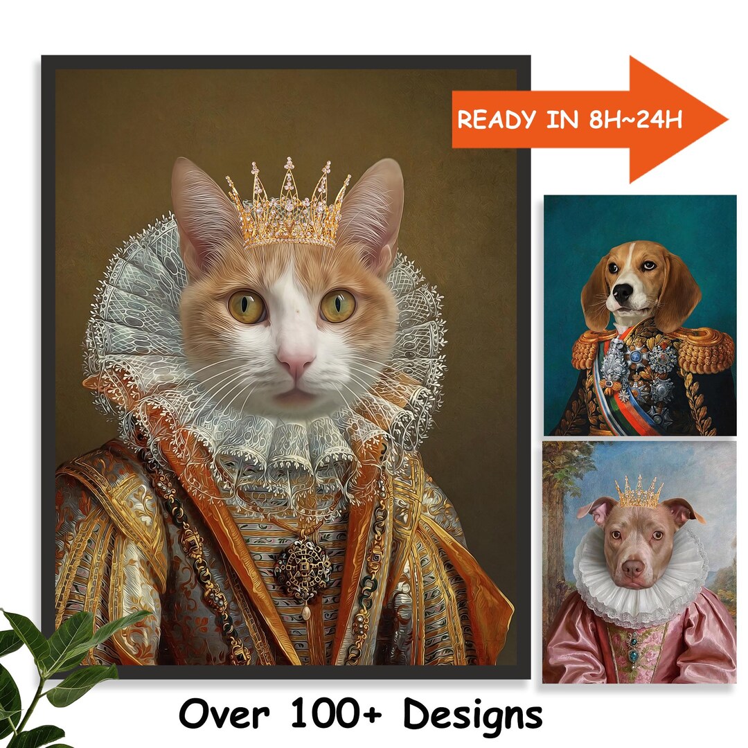 Custom Renaissance Pet Portrait, Royal Cat Portrait Painting on Canvas ...