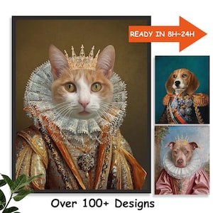 Custom Renaissance Pet Portrait, Royal Cat Portrait Painting on Canvas, King Queen Dog Art Regal Pet Portrait,Pet Loss Gift,Mothers Day gift