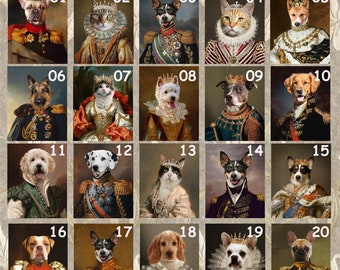 Benutzerdefinierte Renaissance Haustierporträt, königliches Haustierporträt, Geburtstagsgeschenk, Hundekunst Regal Haustierporträt, Haustierverlustgeschenk, Hund verstorben, König Königin Haustier