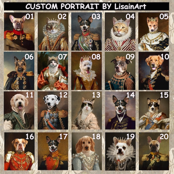 Custom Pet Portrait,Renaissance Pet Portraits,Regal Royal Pet