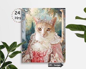 Custom Classic Pet Portrait, Regal Pet Portrait, Custom Cat Portrait, Queen Pet Portrait, Regal Pet Portrait, Birthday Gift, Pet Loss Gift