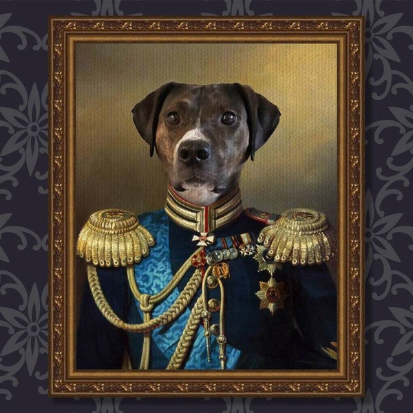 Custom Pet Portrait, Custom Dog Portrait in Military Uniform, Royal Pet Portrait Painting, Regal Dog Portrait,Funny Gift, Pet Loss 1DZ38