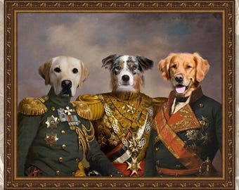 Custom Funny Multiple Pet Portrait, Custom Painted 3 Pet Portrait Royal Regal, Custom Historical Pet Portrait,Renaissance Pet Portrait 310