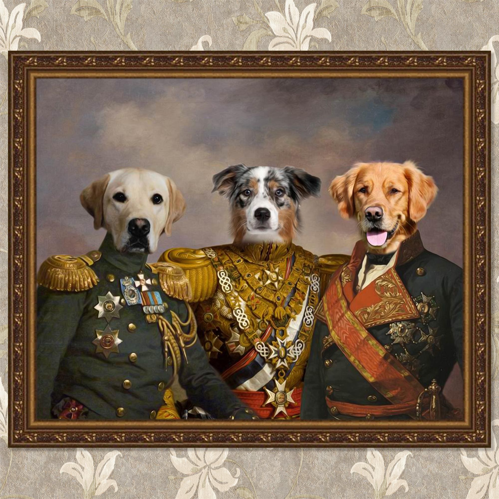 Custom Funny Multiple Pet Portrait, Custom Painted 3 Pet Portrait Royal Regal, Custom Historical Pet Portrait,Renaissance Pet Portrait 310