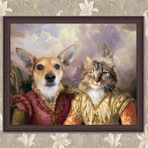 Custom Multiple Pet Portrait from Photo,Royal Pet Portrait,Personalized Pet Portrait Gift,Dog Cat Art,Two Pet Portrait,Funny Pet Lover Gift