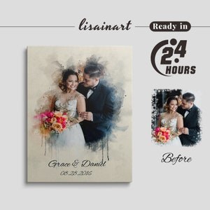 Custom Wedding Anniversary Gift for Wife Husband, Watercolor Couple Portrait Painting from Photo, Engagement Gift, 1st Anniversary Gift,