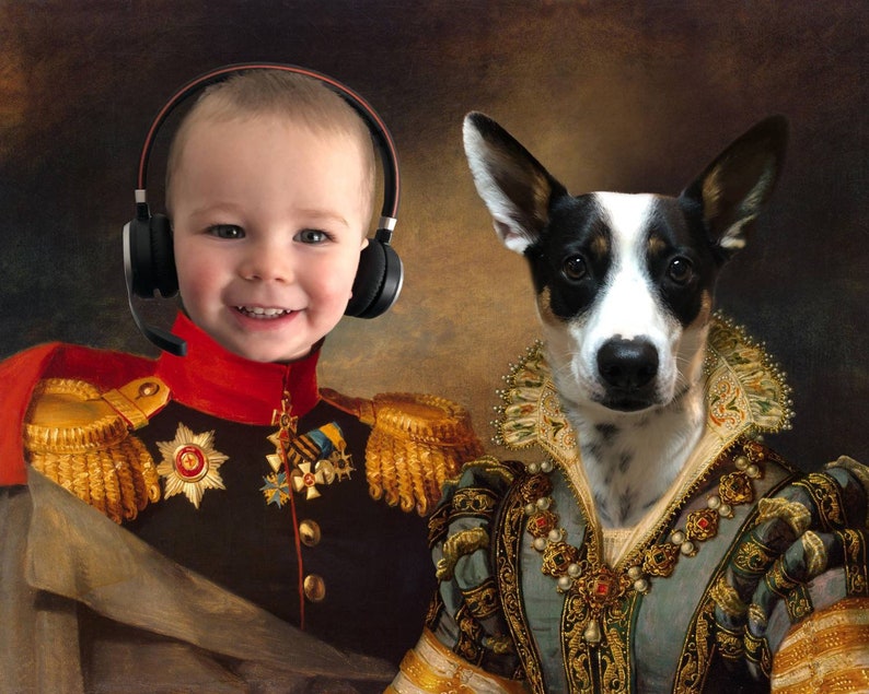 Custom Multiple Pet Portrait Royal Pet Portrait Custom Pet Etsy