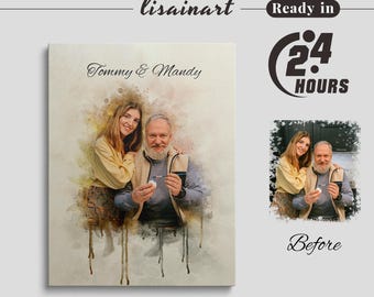 Father Daughter Portrait Painting  from Photo, Custom Father's Day Gift, Watercolor Family Portrait, Personalized Anniversary Gift for Him