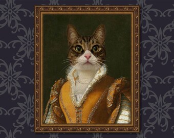 Custom Renaissance Princess Pet Portrait, Custom Cat Portrait, Royal Pet Portrait, Classic Pet Portrait, Birthday Gift, Pet Memorial Gfit