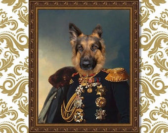 Custom Military Pet Portrait, Renaissance Pet Portrait, Classic Pet Portrait, Regal Pet Portrait, Pet Loss, Fathers Day Unique Gift