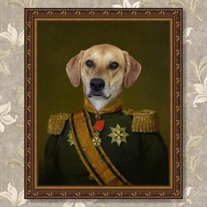 Custom Renaissance Military Pet Portrait, Royal Custom Pet Portrait, Fathers Day Gift, King Queen Pet, Custom Pet Portrait from Photo