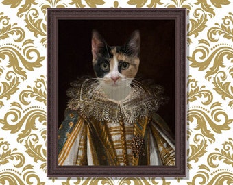 Custom Cat Portrait Funny, Cat Portrait Custom, Pet Memorial, Custom Royal Pet Portrait Painting, Classic Pet Portrait, Printed on Canvas