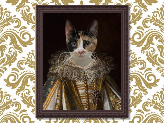 Custom Cat Portrait Funny, Cat Portrait Custom, Pet Memorial, Custom Royal Pet Portrait Painting, Classic Pet Portrait, Printed on Canvas