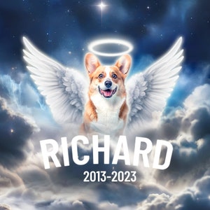 Retrato conmemorativo de pérdida de mascotas con alas de ángel y halo, retrato digital personalizado de mascotas, retrato personalizado de gato perro de la foto, regalo conmemorativo del gato