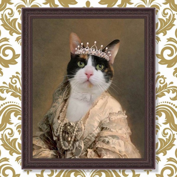 Benutzerdefiniertes Haustier Portrait,Benutzerdefinierte Renaissance Katzen Portrait,Königliches Haustier Portrait,Königin Katze, Hunde Denkmal,Geburtstag Geschenk Ideen 1DZ13