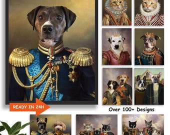 Portrait d'animal de compagnie personnalisé, portrait de chien personnalisé en uniforme militaire, portrait d'animal de compagnie royal, portrait de chien royal, cadeau drôle, perte d'animal de compagnie