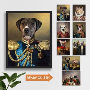 Custom Pet Portrait, Custom Dog Portrait in Military Uniform, Royal Pet Portrait Painting, Regal Dog Portrait,Funny Gift, Pet Loss