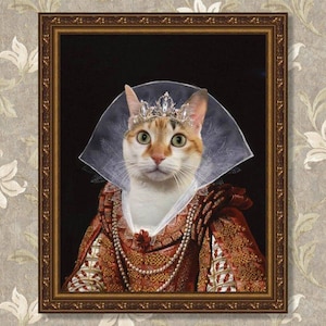 Custom Royal Pet Portrait, Regal Renaissance Pet Portrait, Personalized Cat Portrait from Photo, King Queen Cat Portrait, Dog Passed Away