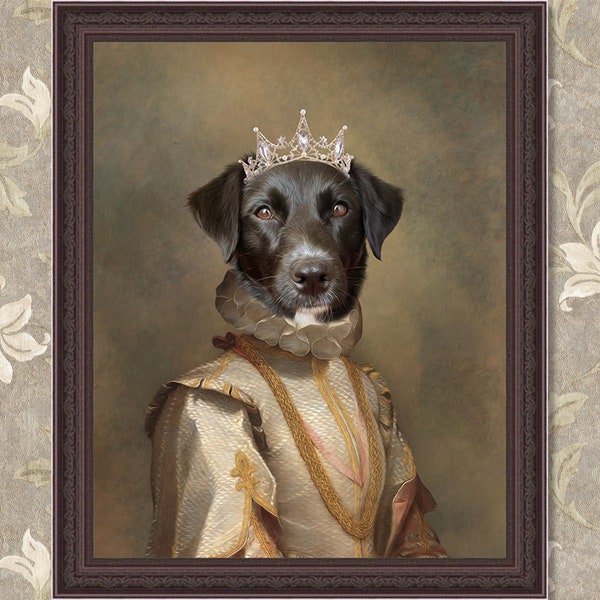 Ritratto dell'animale domestico personalizzato, Ritratto dell'animale domestico reale, Ritratto del cane personalizzato dell'idea regalo, Royal Pet Queen King, Ritratto divertente dell'animale domestico personalizzato, Regalo unico 1DZ27