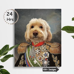 Custom Pet Portrait, Custom Dog Portrait in Military Uniform, Royal Pet Portrait, Personalised Portrait, Regal Dog Portrait,Funny Gift