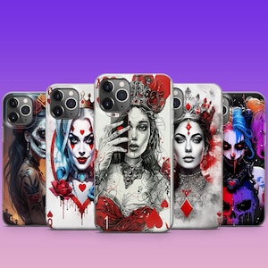 Funda para teléfono con diseño de reina de espadas de Card Girl para iPhone 16, 15, 14, 13, 12, 11, Samsung S25, S24, S23, S22, S21, S20, Google Pixel 9 Pro XL, 8, 7, 6, 5