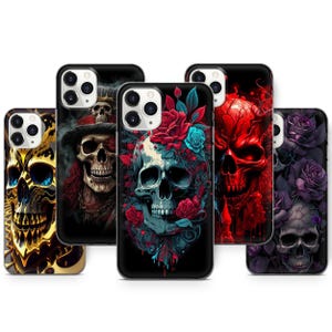 Custodia per telefono con teschio, scheletro, morte e simbolo del male per iPhone 13 14 15 16 17 Pro Max, Pixel 6 7 8 9 10 Pro XL 10A, regalo per lei e per lui.