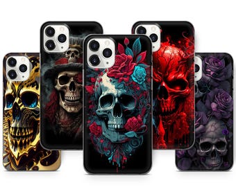Coque de téléphone squelette tête de mort pour iPhone 13, 14, 15, 16, 17 Pro Max, Pixel 6, 7, 8, 9, 10 Pro XL, 10A - Cadeau pour elle ou lui